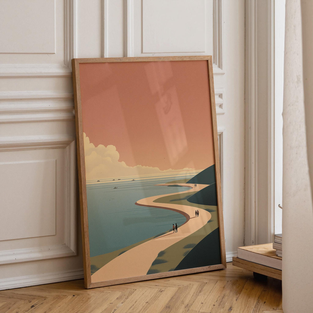 Minimalist Coastal Landscape Print, Mid Century Modern Beach Art, Abstract Ocean Scene Poster by The Wall Art Studio - phy...