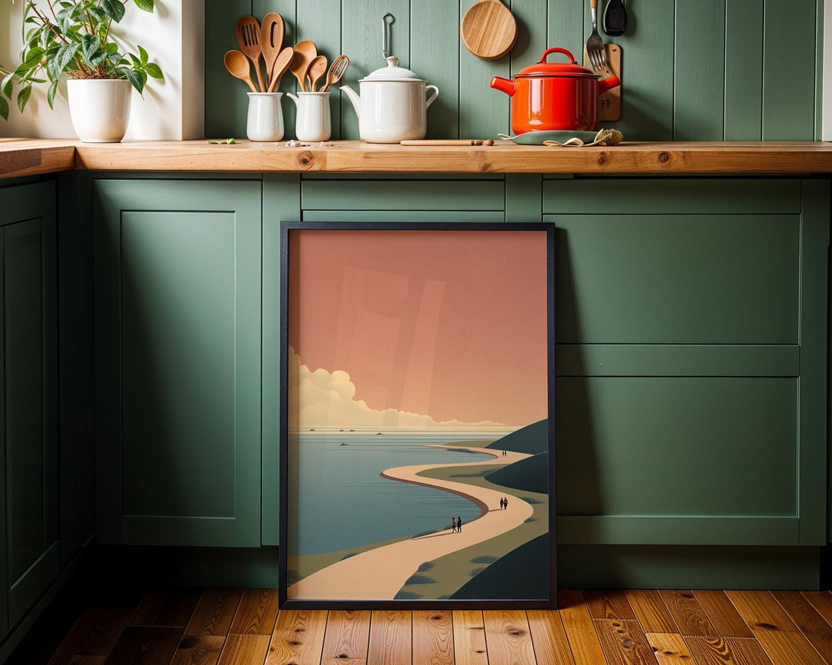 Minimalist Coastal Landscape Print, Mid Century Modern Beach Art, Abstract Ocean Scene Poster by The Wall Art Studio - phy...