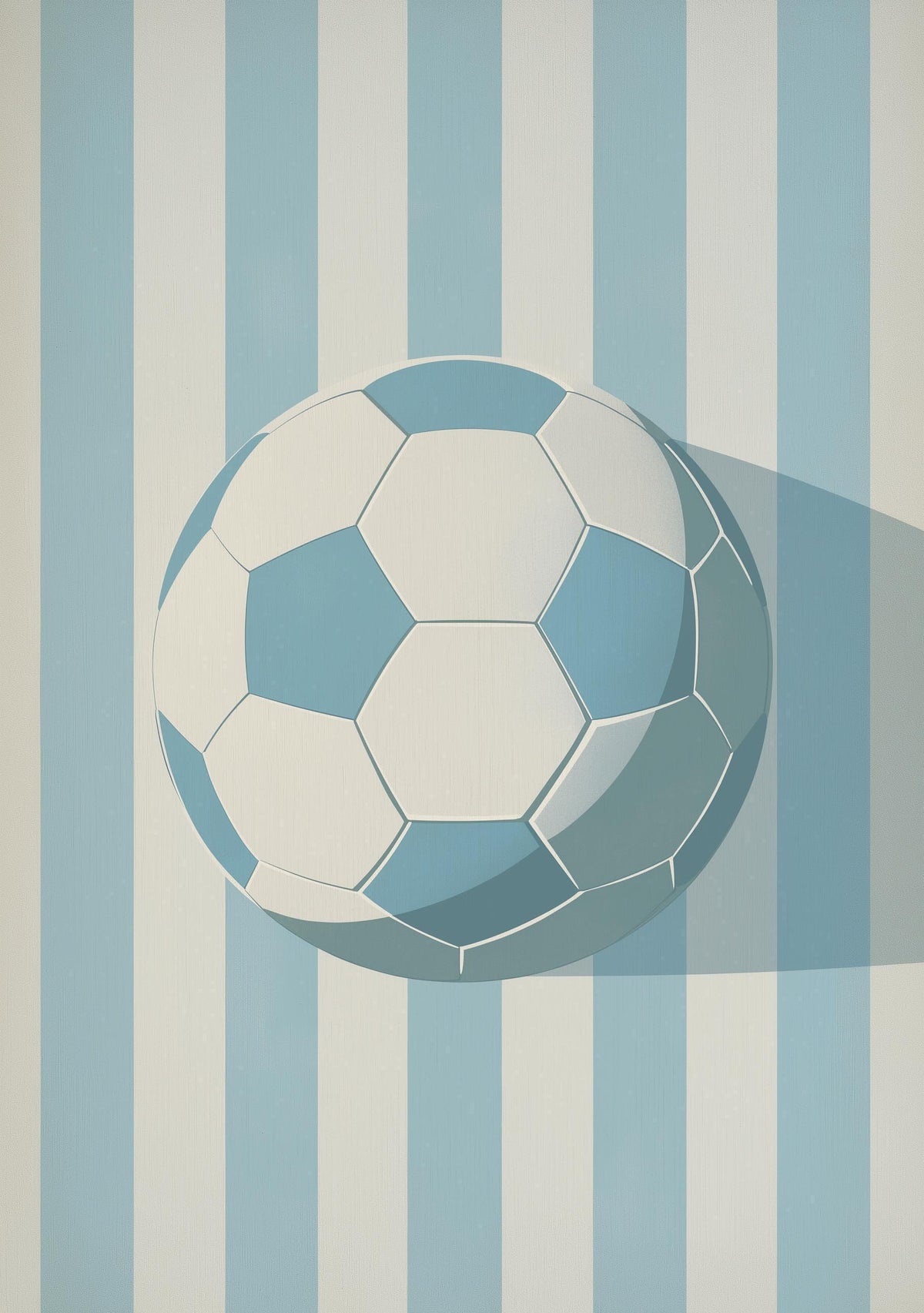 Minimalist Football Print, Soccer Sports Room Decor, Modern Blue Stripe Ball Art (Framed Option) by The Wall Art Studio -...