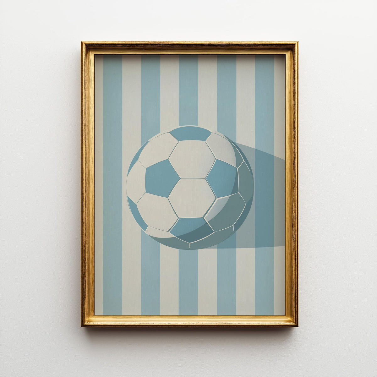 Minimalist Football Print, Soccer Sports Room Decor, Modern Blue Stripe Ball Art (Framed Option) by The Wall Art Studio -...