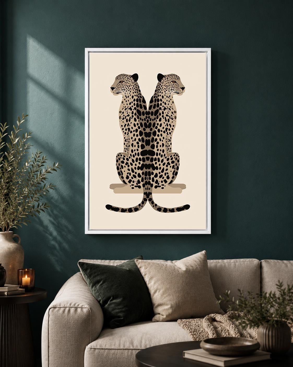 Minimalist Leopard Framed Canvas Art, Modern Safari Big Cat Print, Neutral Wildlife Decor by The Wall Art Studio - physical