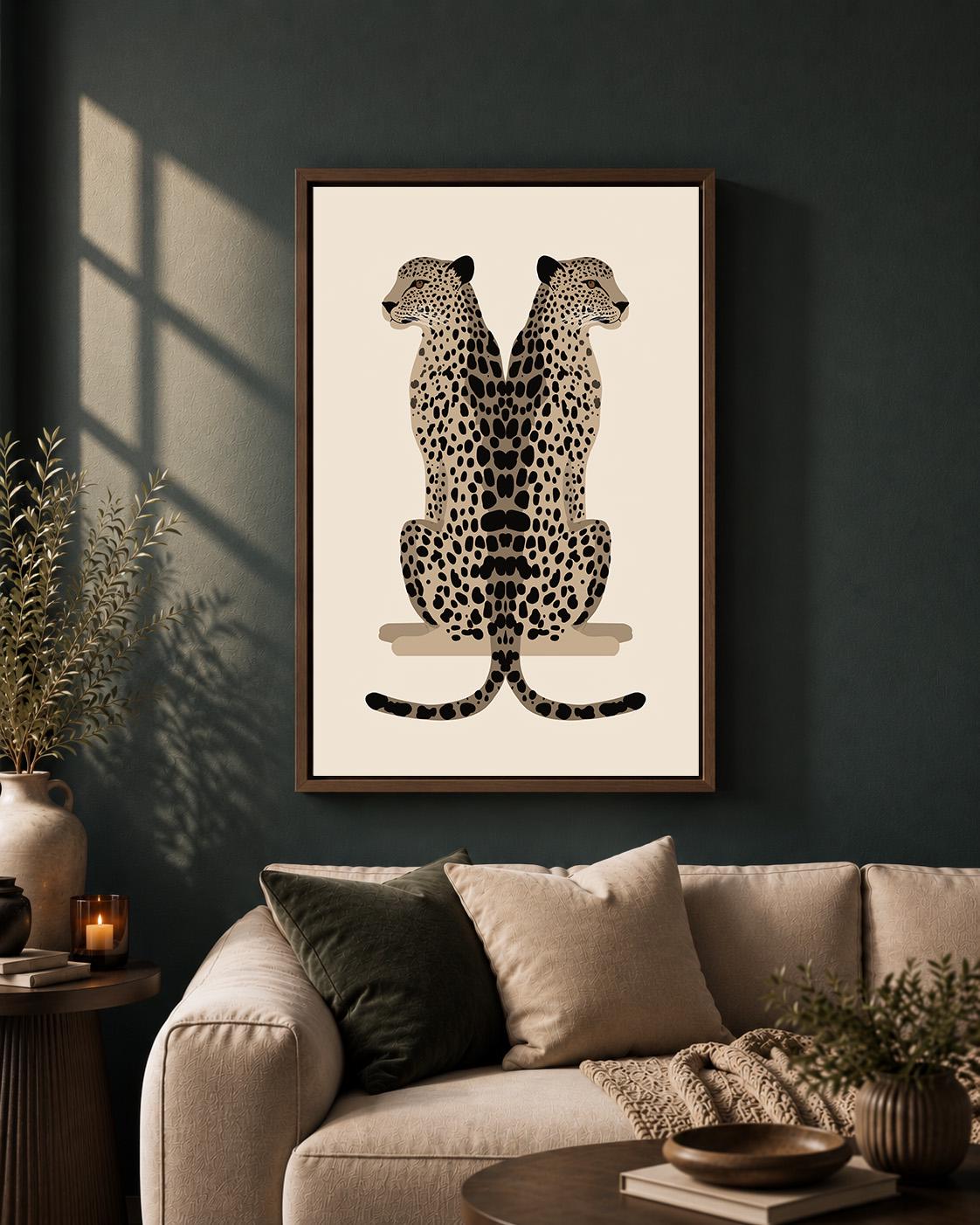 Minimalist Leopard Framed Canvas Art, Modern Safari Big Cat Print, Neutral Wildlife Decor by The Wall Art Studio - physical