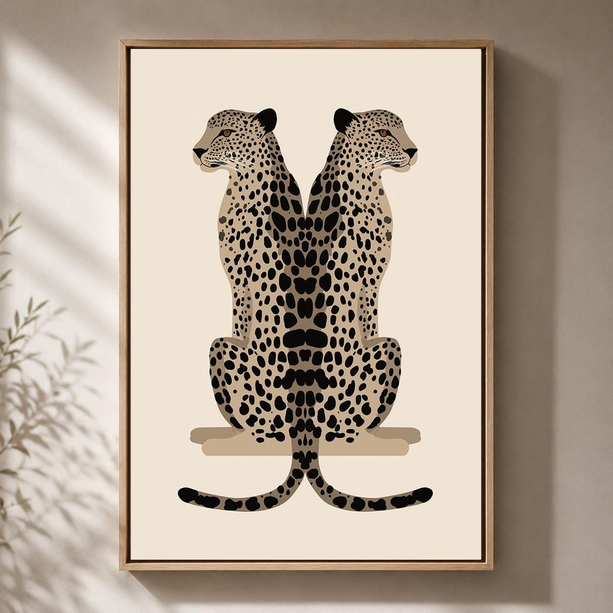 Minimalist Leopard Framed Canvas Art, Modern Safari Big Cat Print, Neutral Wildlife Decor by The Wall Art Studio - physical