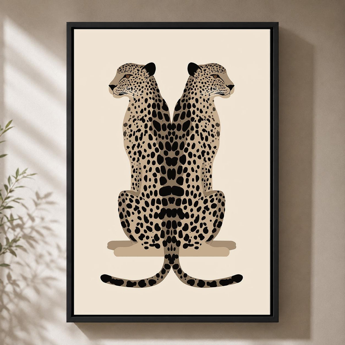 Minimalist Leopard Framed Canvas Art, Modern Safari Big Cat Print, Neutral Wildlife Decor by The Wall Art Studio - physical