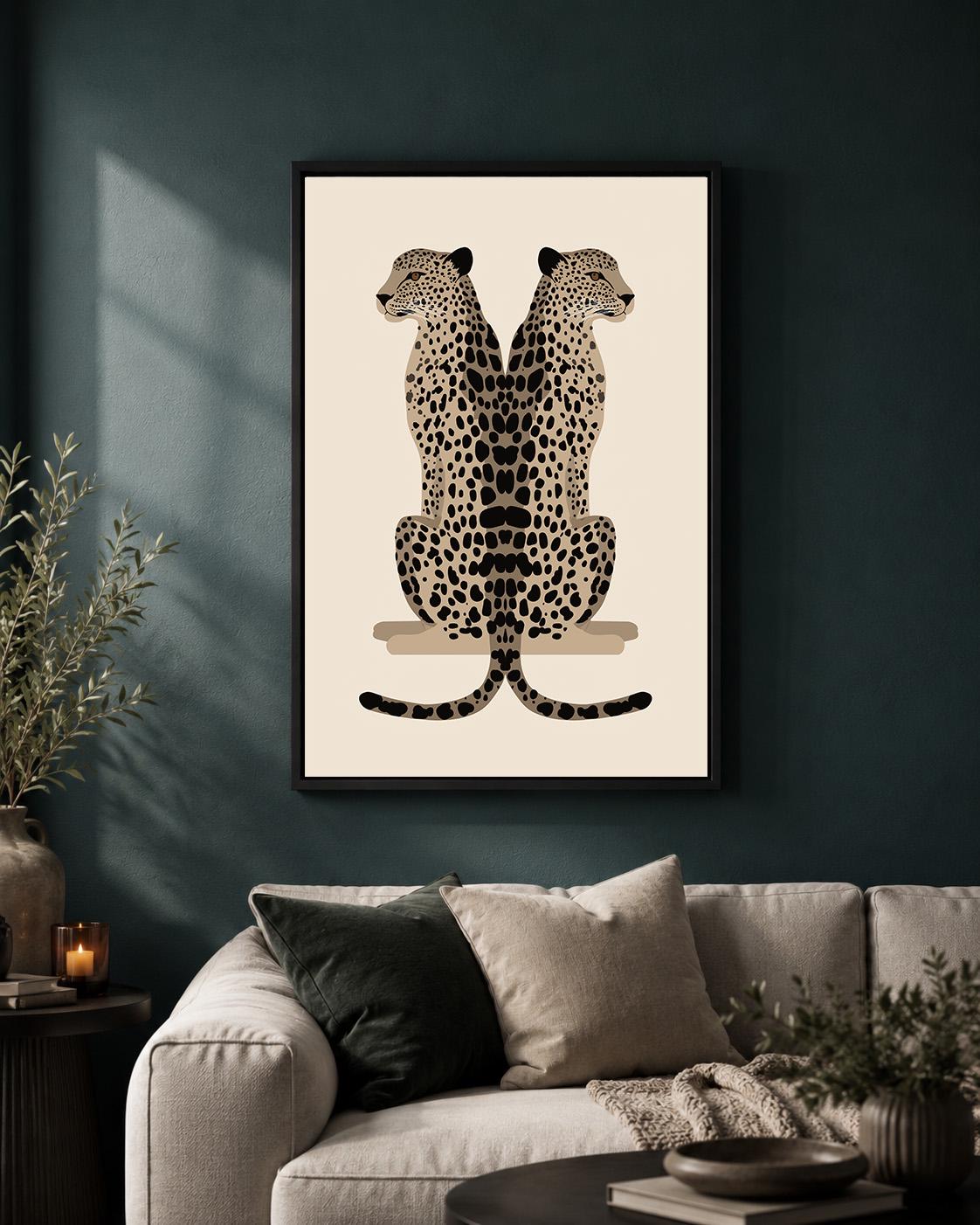 Minimalist Leopard Framed Canvas Art, Modern Safari Big Cat Print, Neutral Wildlife Decor by The Wall Art Studio - physical