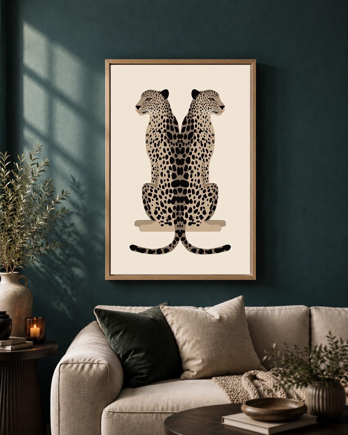 Minimalist Leopard Framed Canvas Art, Modern Safari Big Cat Print, Neutral Wildlife Decor by The Wall Art Studio - physical