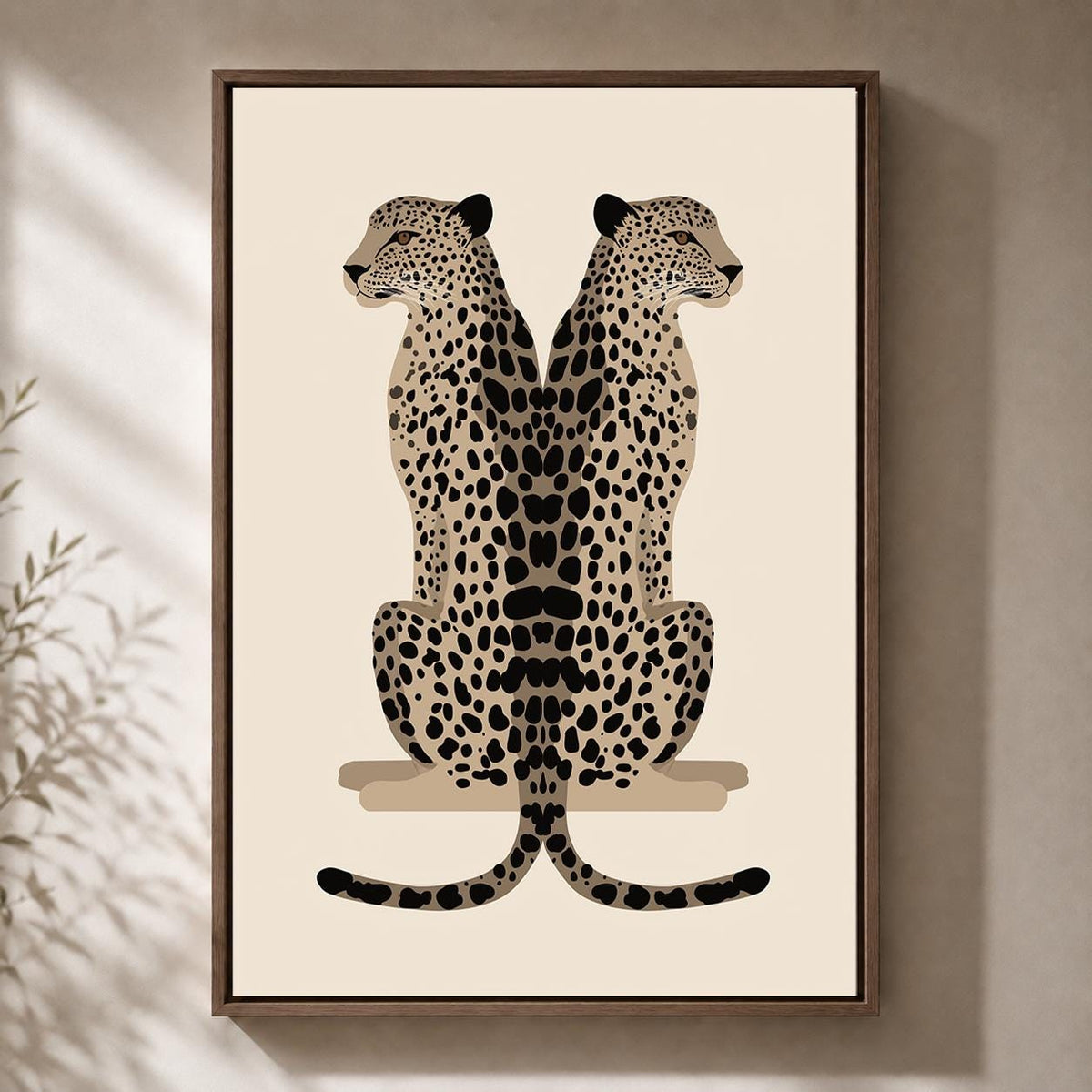 Minimalist Leopard Framed Canvas Art, Modern Safari Big Cat Print, Neutral Wildlife Decor by The Wall Art Studio - physical