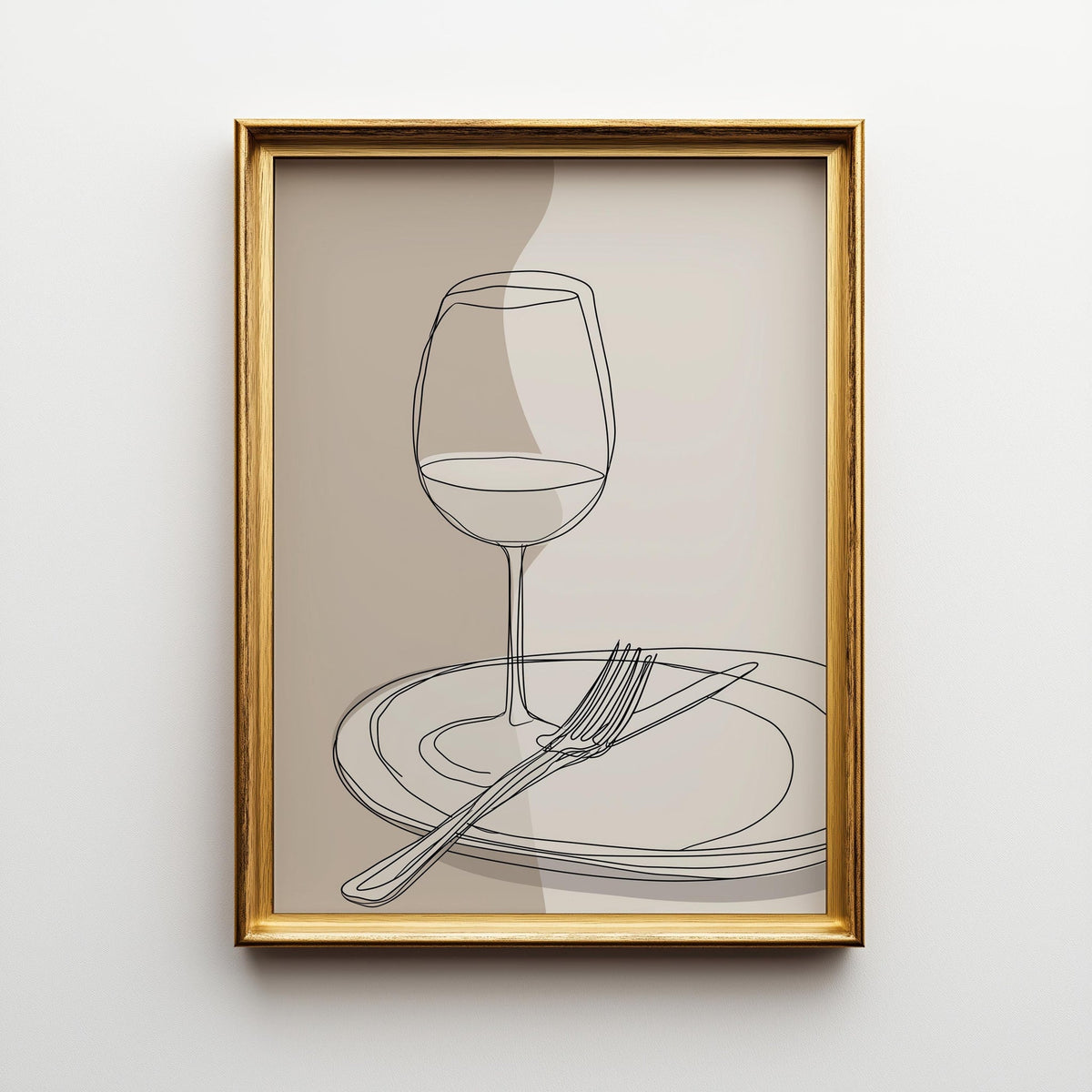 Minimalist Line Art Dining Print | Wine Glass & Plate Wall Art | Modern Kitchen Décor | Neutral Scandinavian Poster | Eleg...