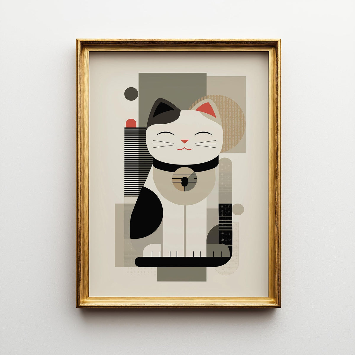 Minimalist Maneki Neko Print, Abstract Japandi Cat Artwork, Neutral Japanese Poster by The Wall Art Studio - physical