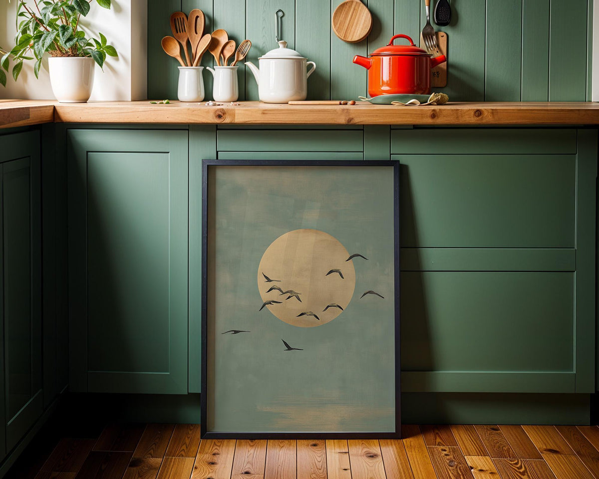 Minimalist Moon and Birds Wall Art, Soft Blue Sky Print, Neutral Japandi Decor, Calm Abstract Nature Poster by The Wall Ar...