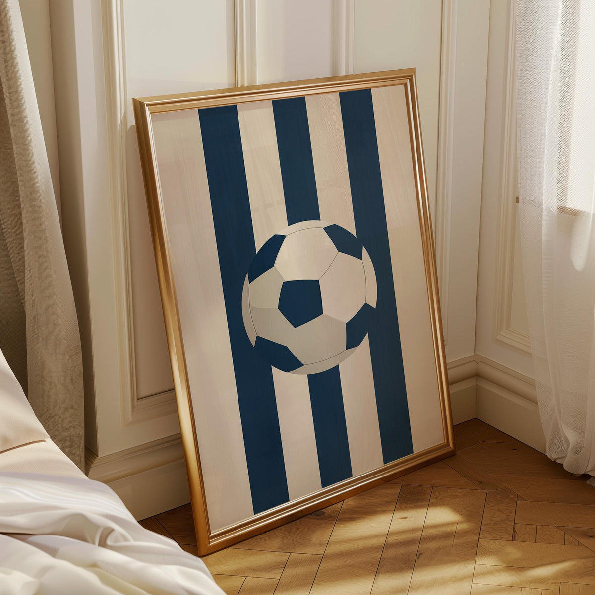 Minimalist Soccer Ball Print, Blue Stripe Sports Wall Art (Framed Option) by The Wall Art Studio - physical