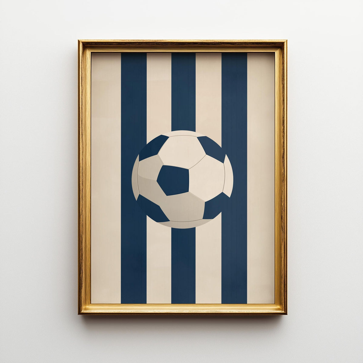 Minimalist Soccer Ball Print, Blue Stripe Sports Wall Art (Framed Option) by The Wall Art Studio - physical