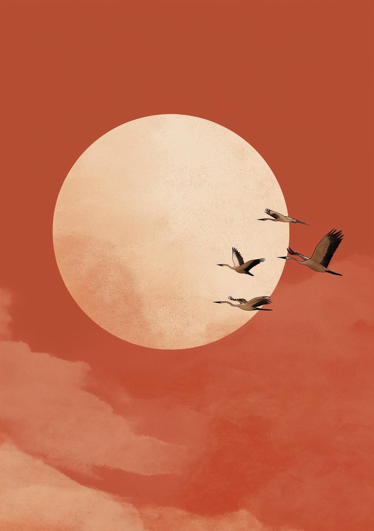 Minimalist Sun Birds Wall Art, Neutral Abstract Landscape Print, Boho Japandi Decor by The Wall Art Studio - physical