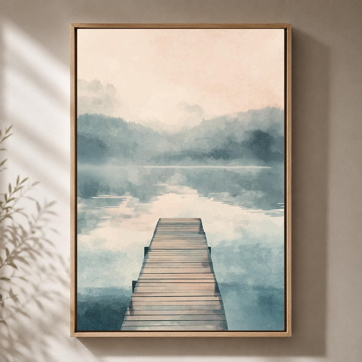 Misty Lake Framed Canvas Art, Serene Landscape Print, Minimal Neutral Lakehouse Decor by The Wall Art Studio - physical