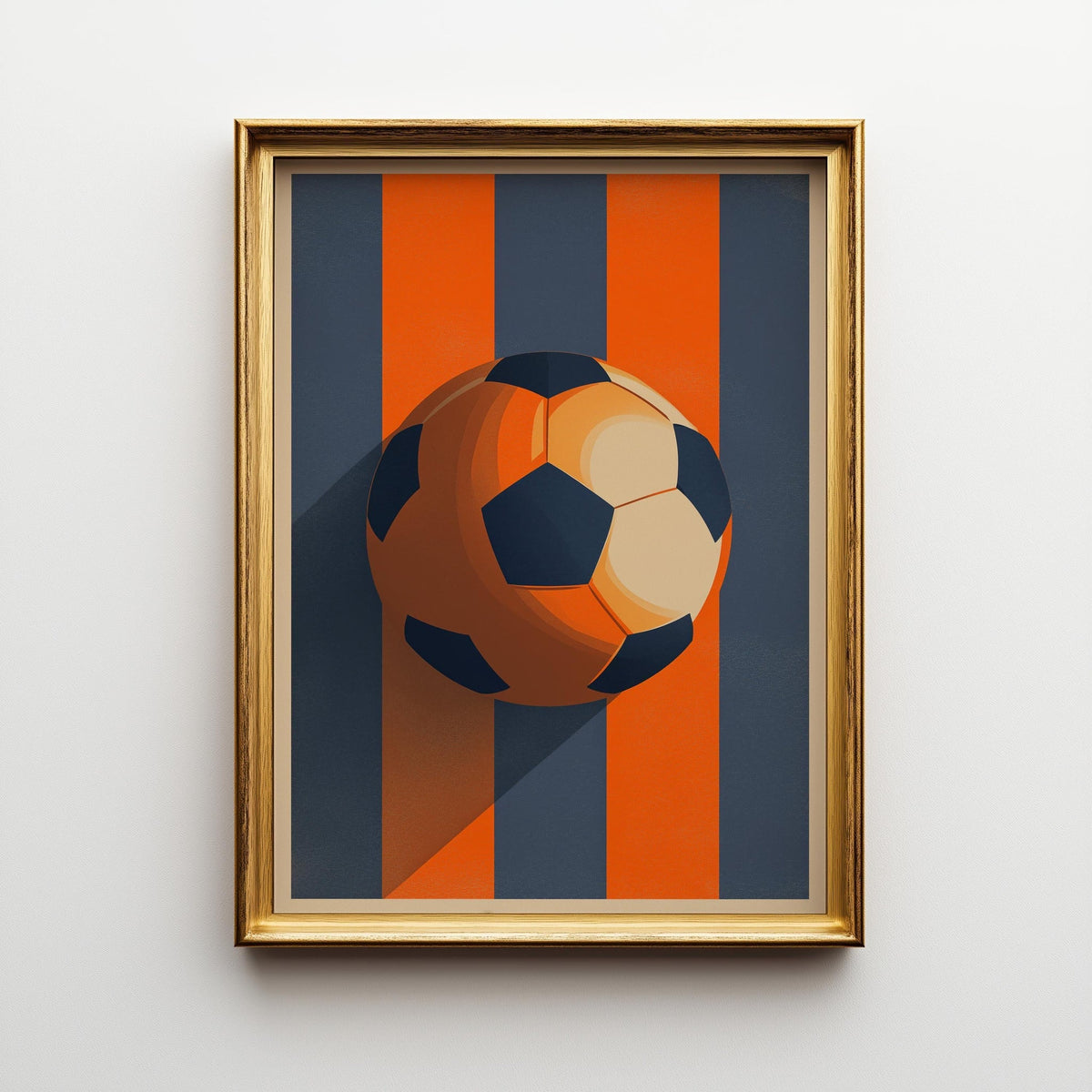 Modern Soccer Ball Print, Orange Navy Sports Decor, Teen Boys Room Art (Framed Option) by The Wall Art Studio - physical