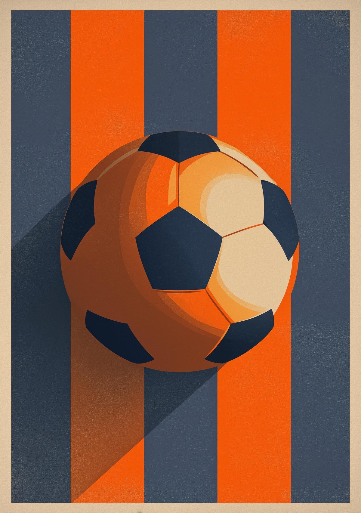 Modern Soccer Ball Print, Orange Navy Sports Decor, Teen Boys Room Art (Framed Option) by The Wall Art Studio - physical