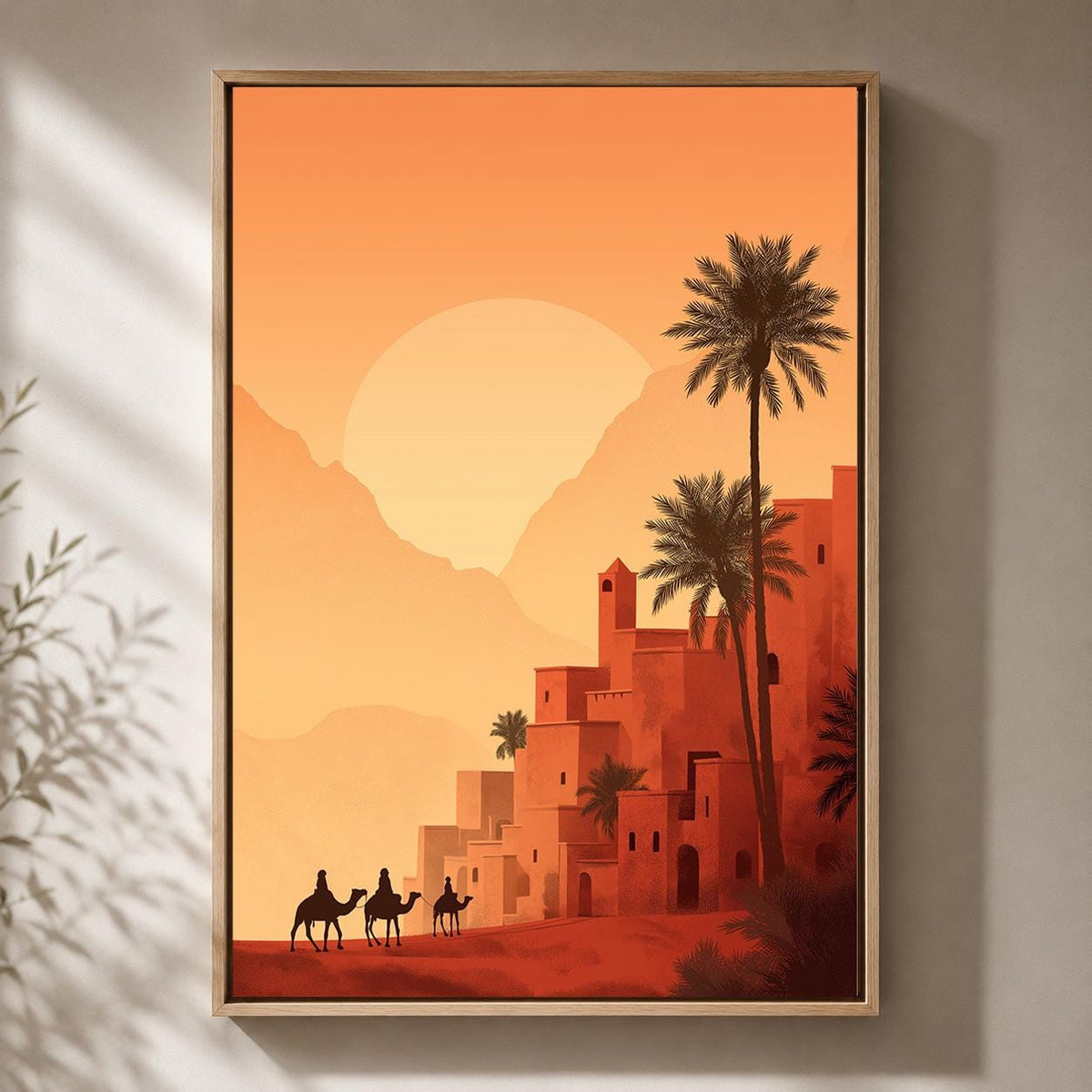 Moroccan Desert Sunset Framed Canvas Art, Boho Oasis Landscape Print, Terracotta Framed Wall Decor by The Wall Art Studio...