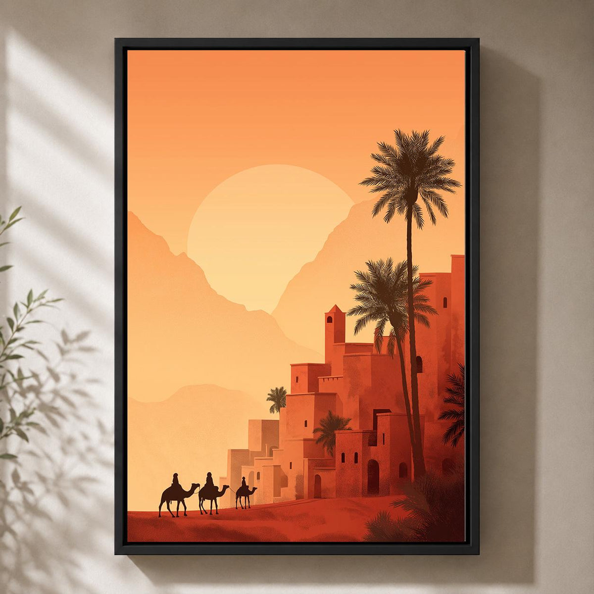 Moroccan Desert Sunset Framed Canvas Art, Boho Oasis Landscape Print, Terracotta Framed Wall Decor by The Wall Art Studio...