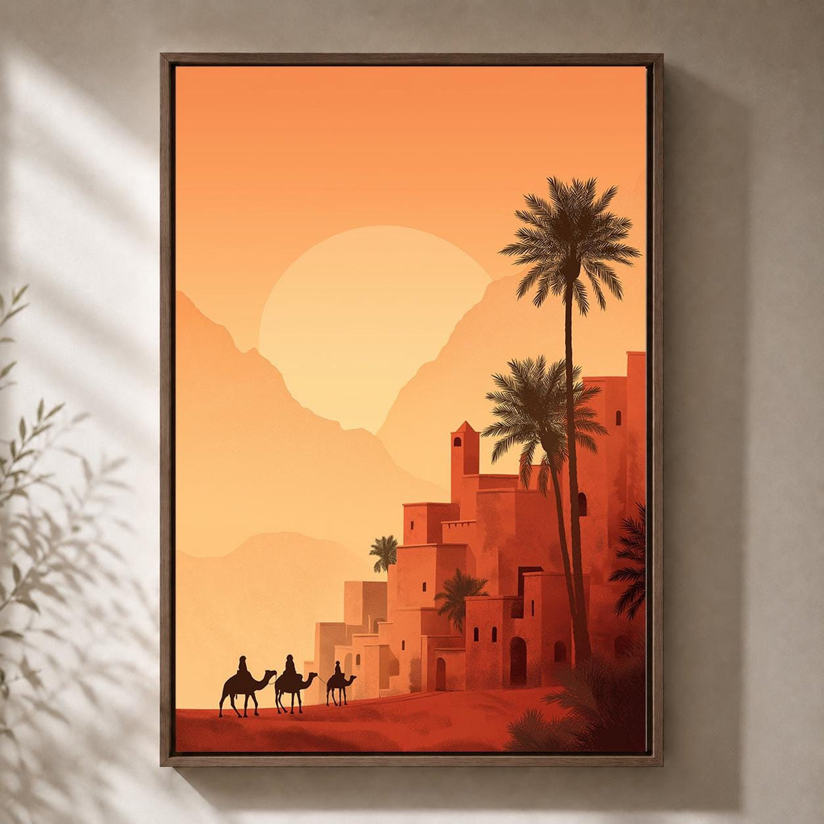 Moroccan Desert Sunset Framed Canvas Art, Boho Oasis Landscape Print, Terracotta Framed Wall Decor by The Wall Art Studio...
