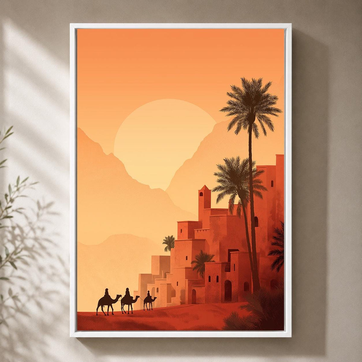 Moroccan Desert Sunset Framed Canvas Art, Boho Oasis Landscape Print, Terracotta Framed Wall Decor by The Wall Art Studio...