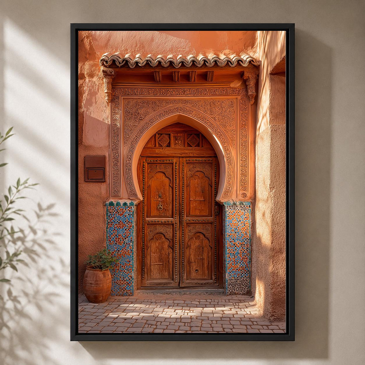 Moroccan Door Framed Canvas, Marrakech Archway Framed Canvas, Boho Mediterranean Decor by The Wall Art Studio - physical