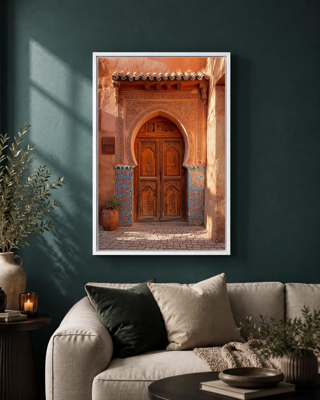Moroccan Door Framed Canvas, Marrakech Archway Framed Canvas, Boho Mediterranean Decor by The Wall Art Studio - physical