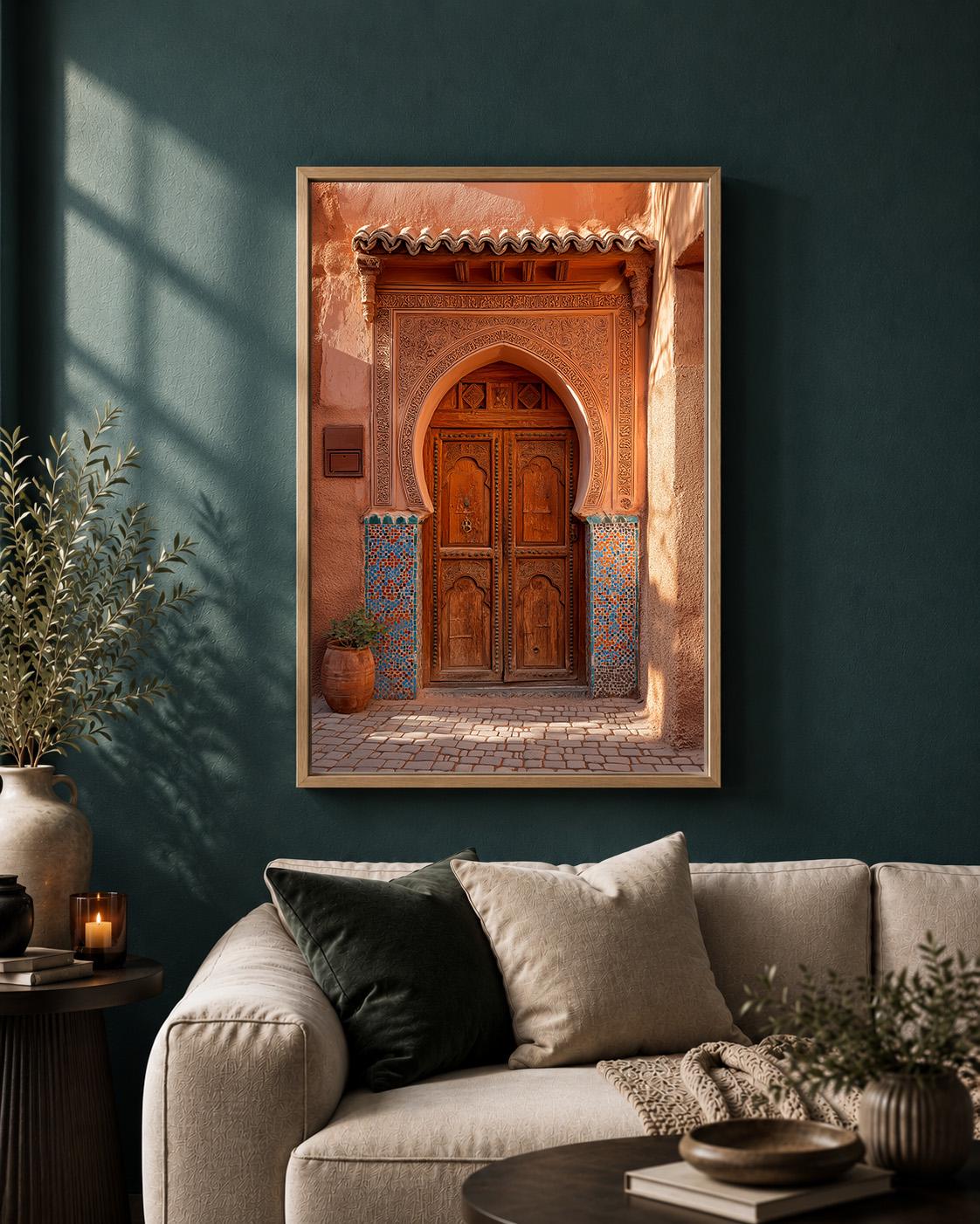 Moroccan Door Framed Canvas, Marrakech Archway Framed Canvas, Boho Mediterranean Decor by The Wall Art Studio - physical
