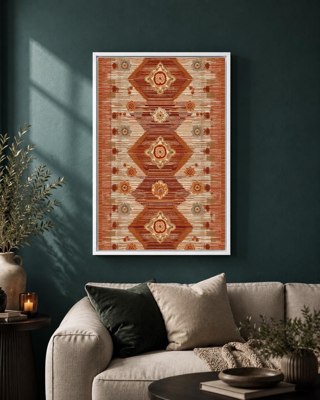 Moroccan Framed Canvas Wall Art, Terracotta Geometric Boho Canvas Print, Neutral Southwestern Rustic Decor by The Wall Art...