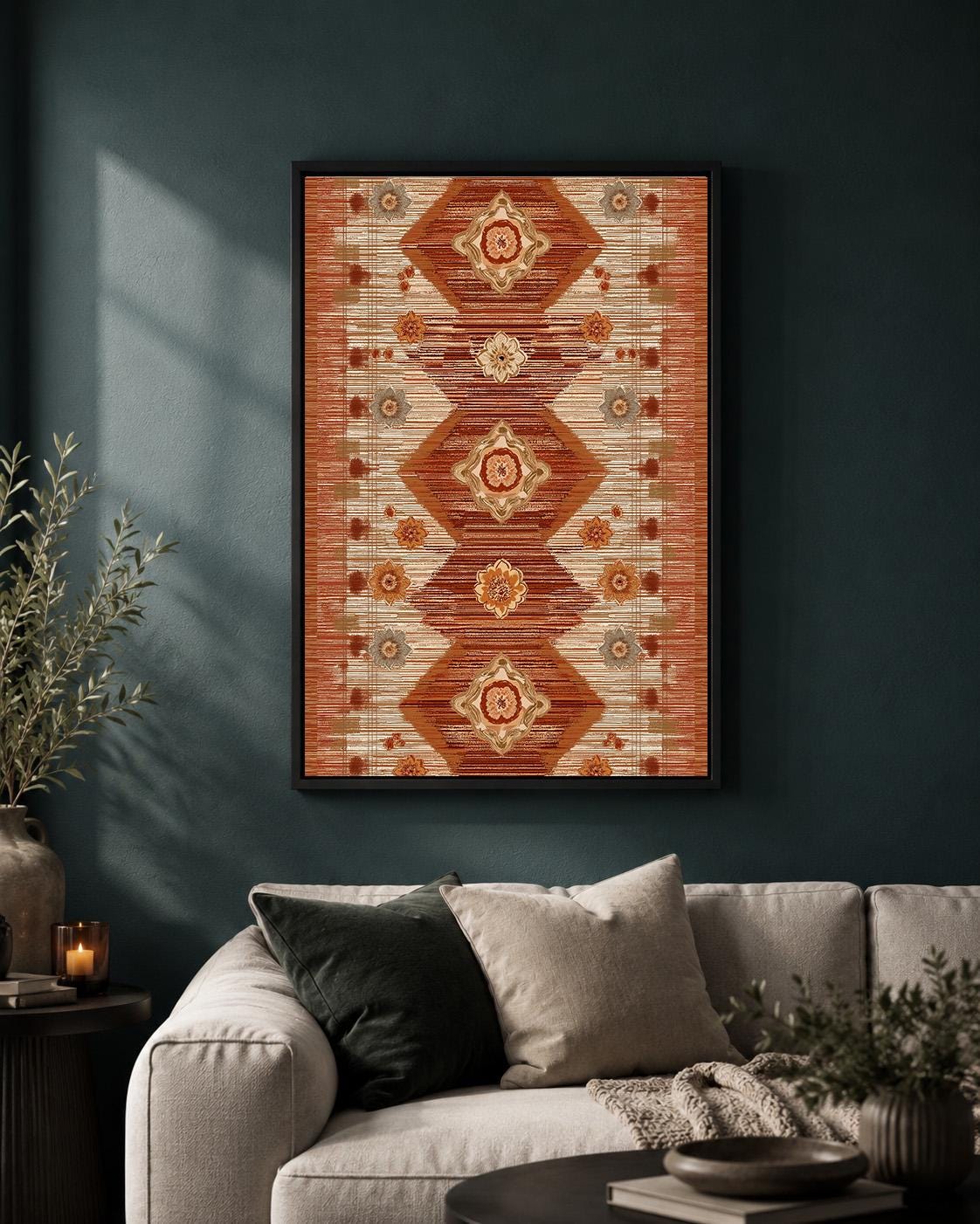 Moroccan Framed Canvas Wall Art, Terracotta Geometric Boho Canvas Print, Neutral Southwestern Rustic Decor by The Wall Art...
