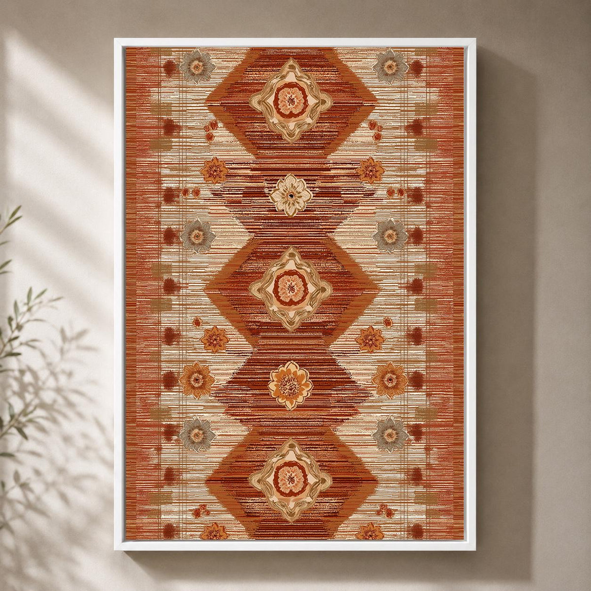 Moroccan Framed Canvas Wall Art, Terracotta Geometric Boho Canvas Print, Neutral Southwestern Rustic Decor by The Wall Art...