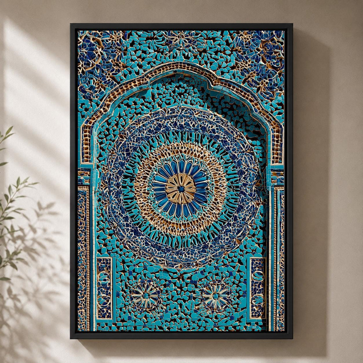 Moroccan Mosaic Framed Canvas Art, Blue Turkish Tile Print, Boho Mediterranean Geometric Decor by The Wall Art Studio - ph...