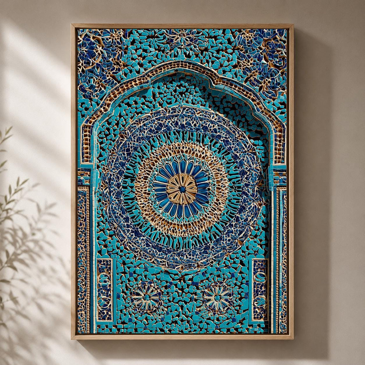 Moroccan Mosaic Framed Canvas Art, Blue Turkish Tile Print, Boho Mediterranean Geometric Decor by The Wall Art Studio - ph...