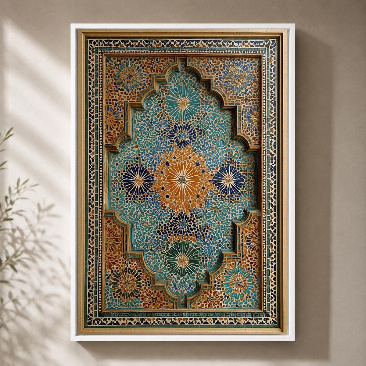 Moroccan Mosaic Framed Canvas, Islamic Geometric Tile Decor by The Wall Art Studio - physical
