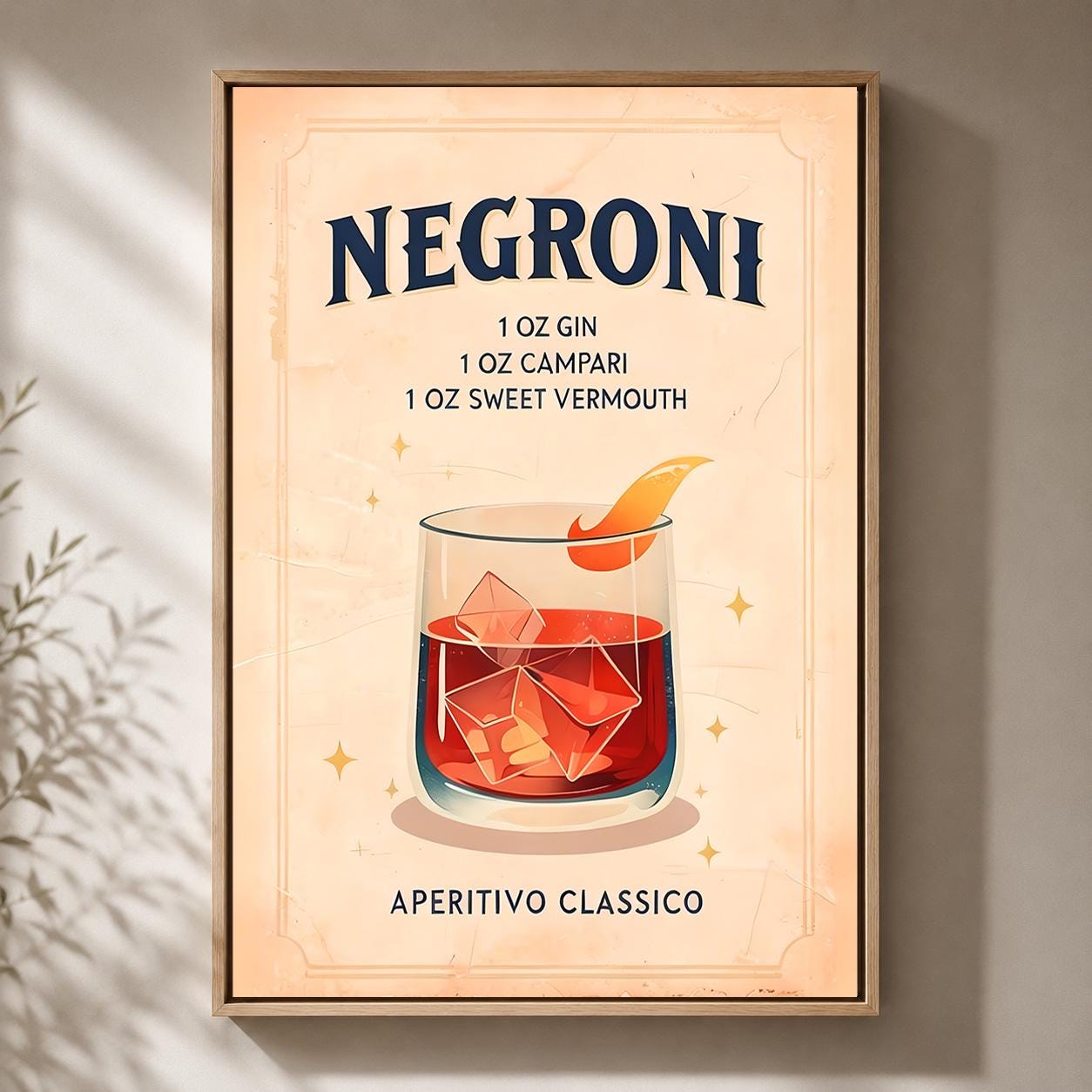 Negroni Cocktail Recipe Framed Canvas Art, Italian Aperitivo Bar Print, Vintage Kitchen Decor by The Wall Art Studio - phy...