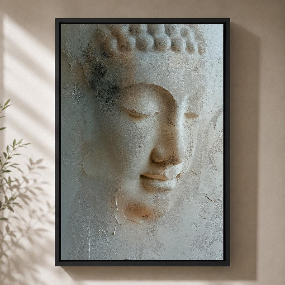 Neutral Buddha Framed Canvas Art, Zen Botanical Meditation Print, Japandi Spiritual Artwork by The Wall Art Studio - physical