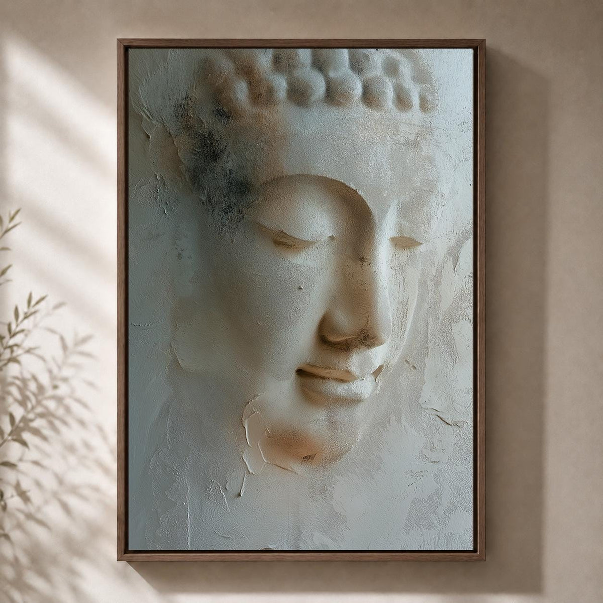Neutral Buddha Framed Canvas Art, Zen Botanical Meditation Print, Japandi Spiritual Artwork by The Wall Art Studio - physical