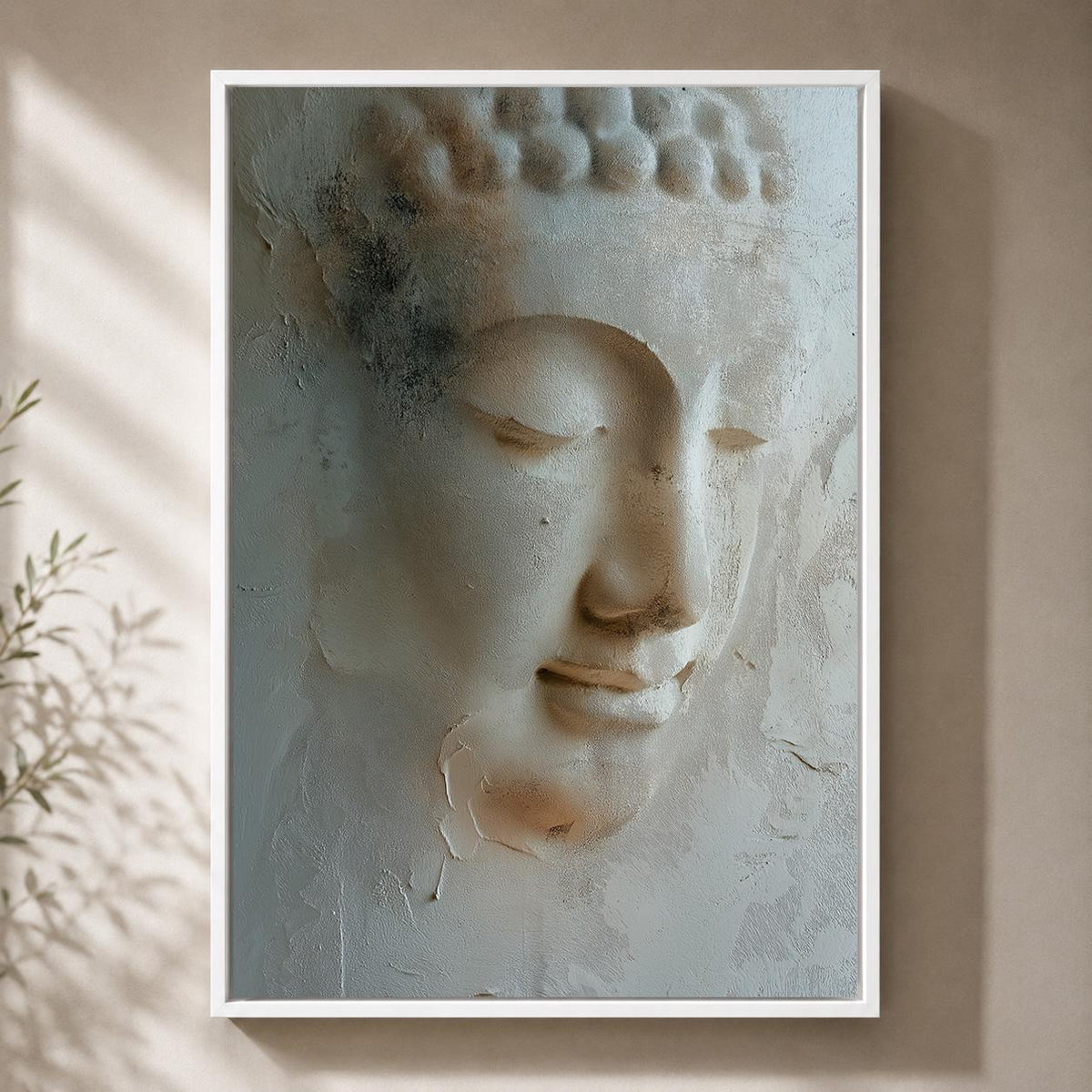 Neutral Buddha Framed Canvas Art, Zen Botanical Meditation Print, Japandi Spiritual Artwork by The Wall Art Studio - physical