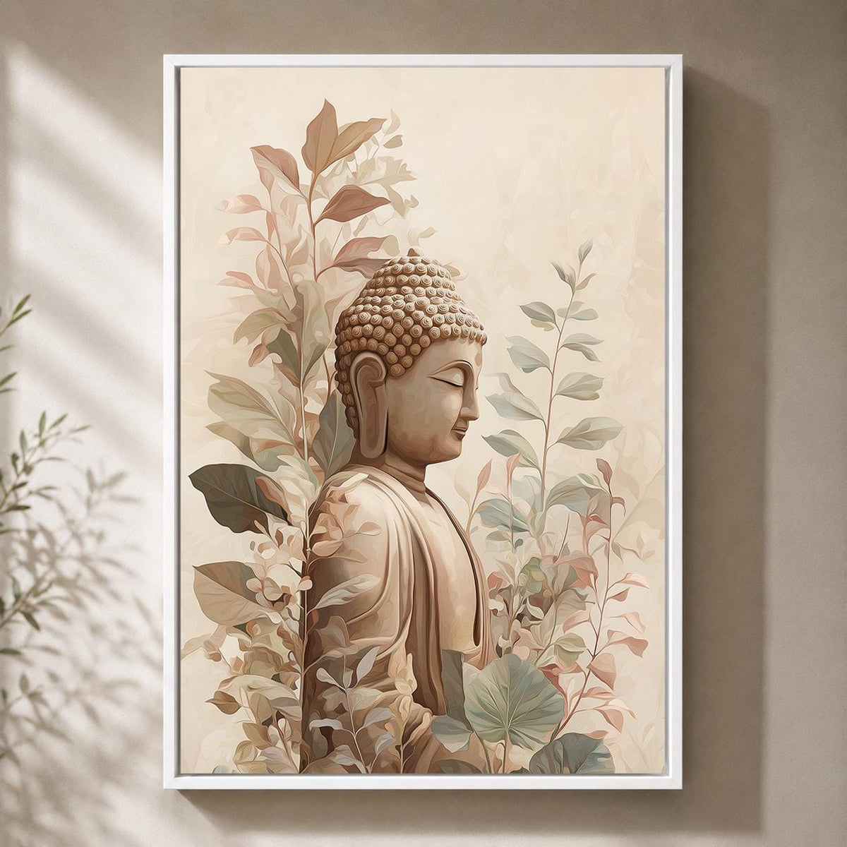 Neutral Buddha Framed Canvas Wall Art, Zen Botanical Meditation Print, Japandi Artwork by The Wall Art Studio - physical