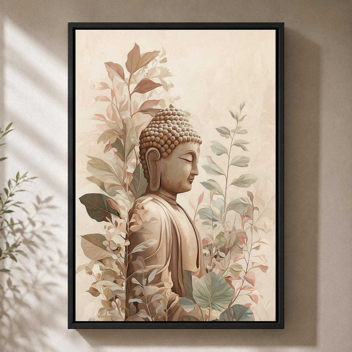 Neutral Buddha Framed Canvas Wall Art, Zen Botanical Meditation Print, Japandi Artwork by The Wall Art Studio - physical