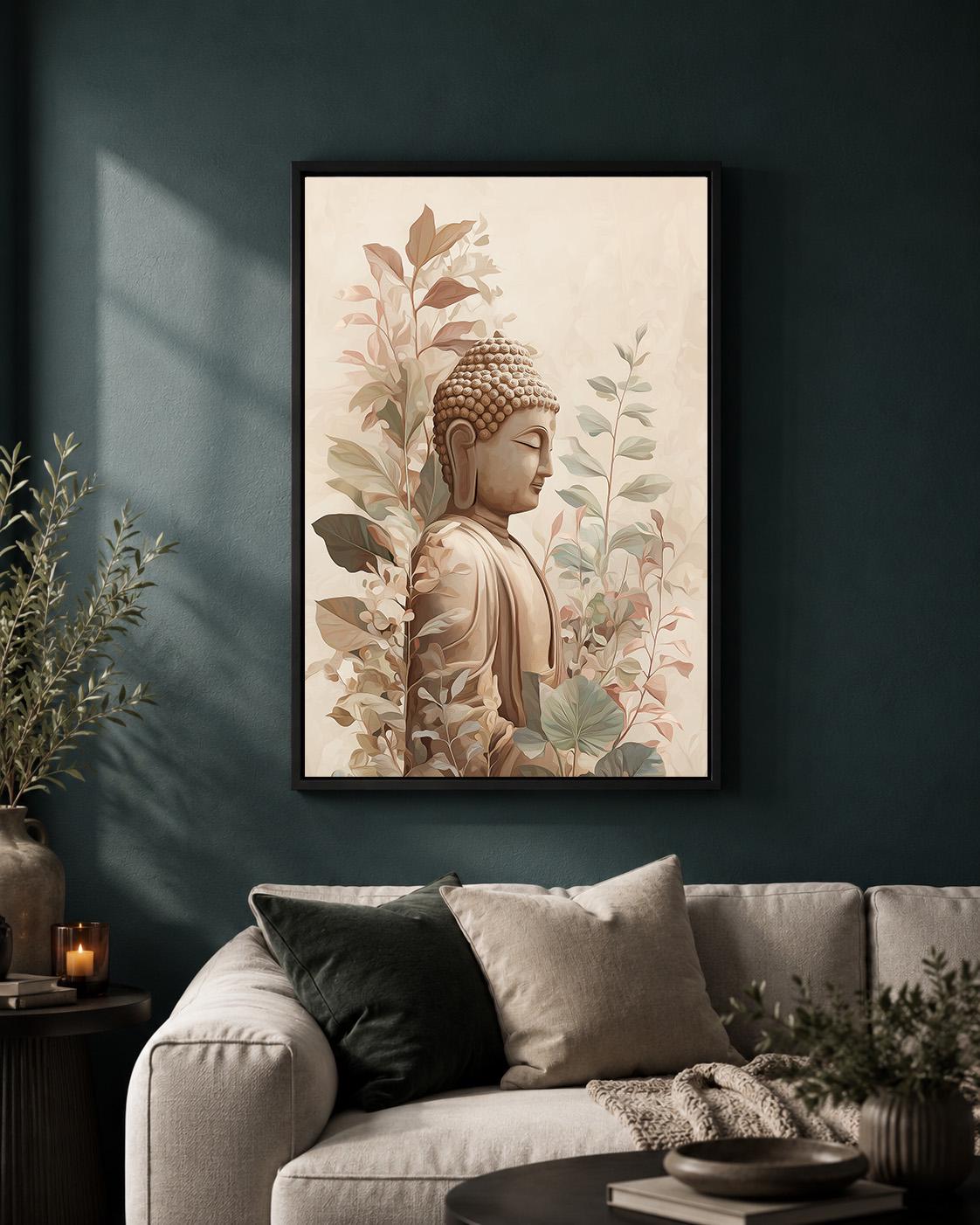 Neutral Buddha Framed Canvas Wall Art, Zen Botanical Meditation Print, Japandi Artwork by The Wall Art Studio - physical