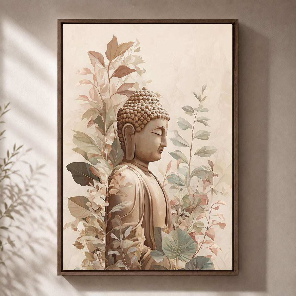 Neutral Buddha Framed Canvas Wall Art, Zen Botanical Meditation Print, Japandi Artwork by The Wall Art Studio - physical