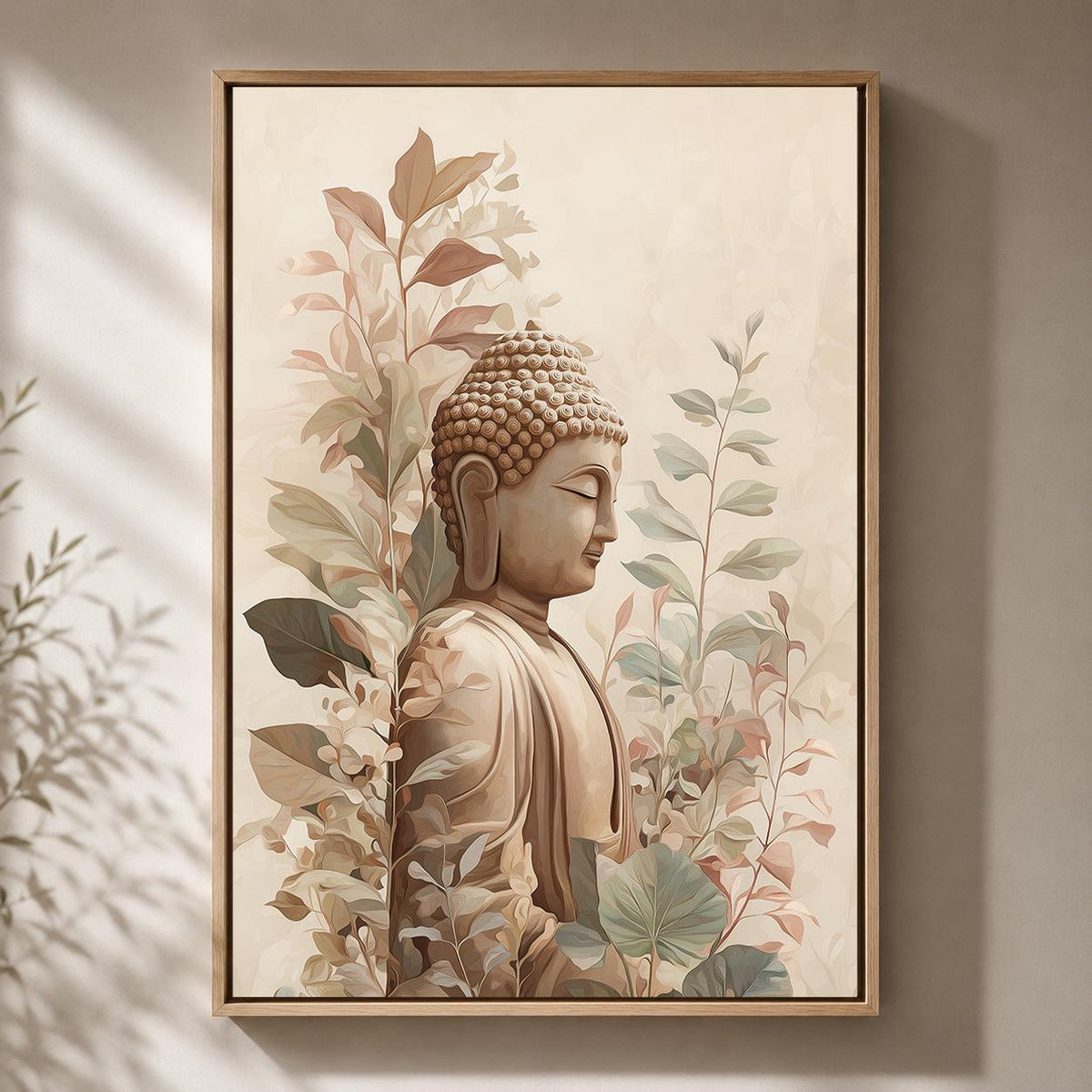 Neutral Buddha Framed Canvas Wall Art, Zen Botanical Meditation Print, Japandi Artwork by The Wall Art Studio - physical