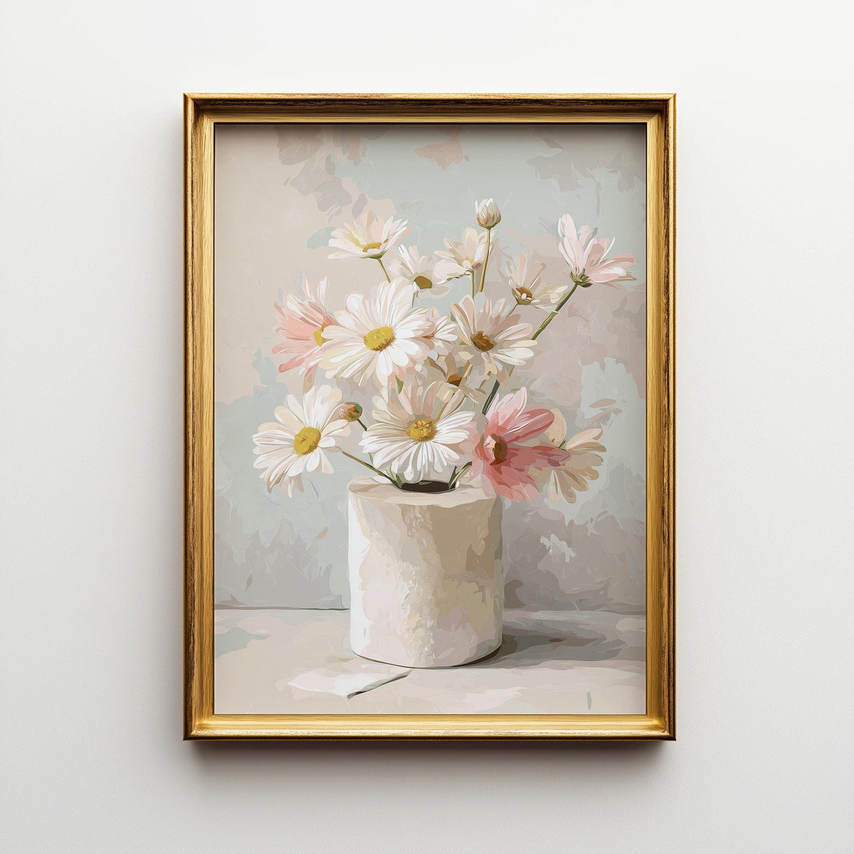 Neutral Daisy Bathroom Wall Art, Toilet Roll Floral Print, Soft Beige Botanical Poster for Minimalist Bathroom Decor (Fram...