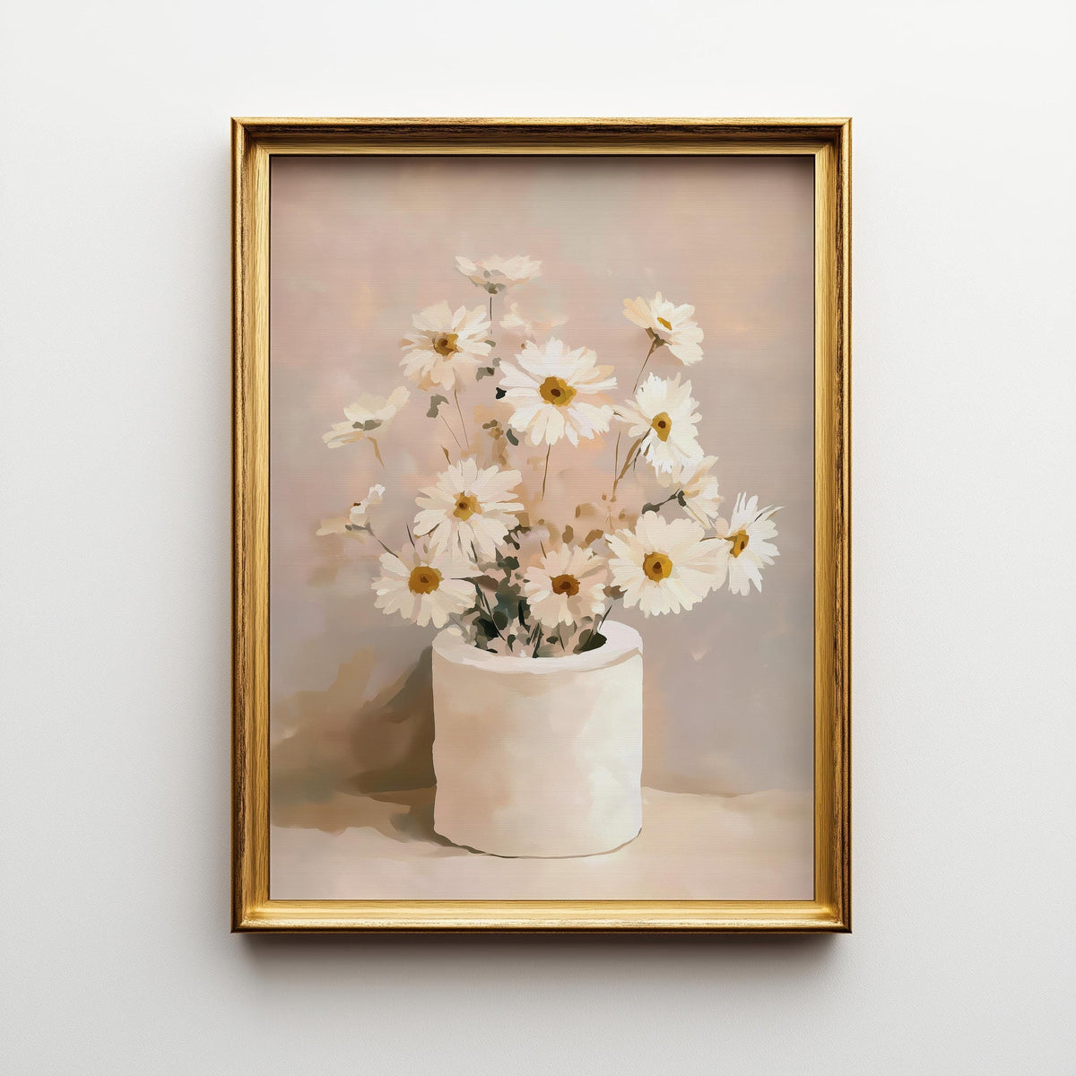 Neutral Daisy Bathroom Wall Art, Toilet Roll Floral Print, Soft Beige Botanical Poster for Minimalist Bathroom Decor (Fram...