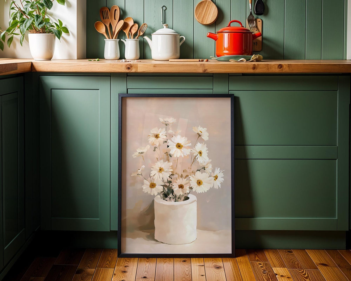 Neutral Daisy Bathroom Wall Art, Toilet Roll Floral Print, Soft Beige Botanical Poster for Minimalist Bathroom Decor (Fram...