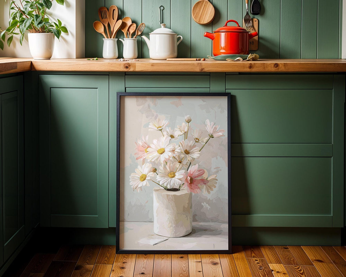Neutral Daisy Bathroom Wall Art, Toilet Roll Floral Print, Soft Beige Botanical Poster for Minimalist Bathroom Decor (Fram...