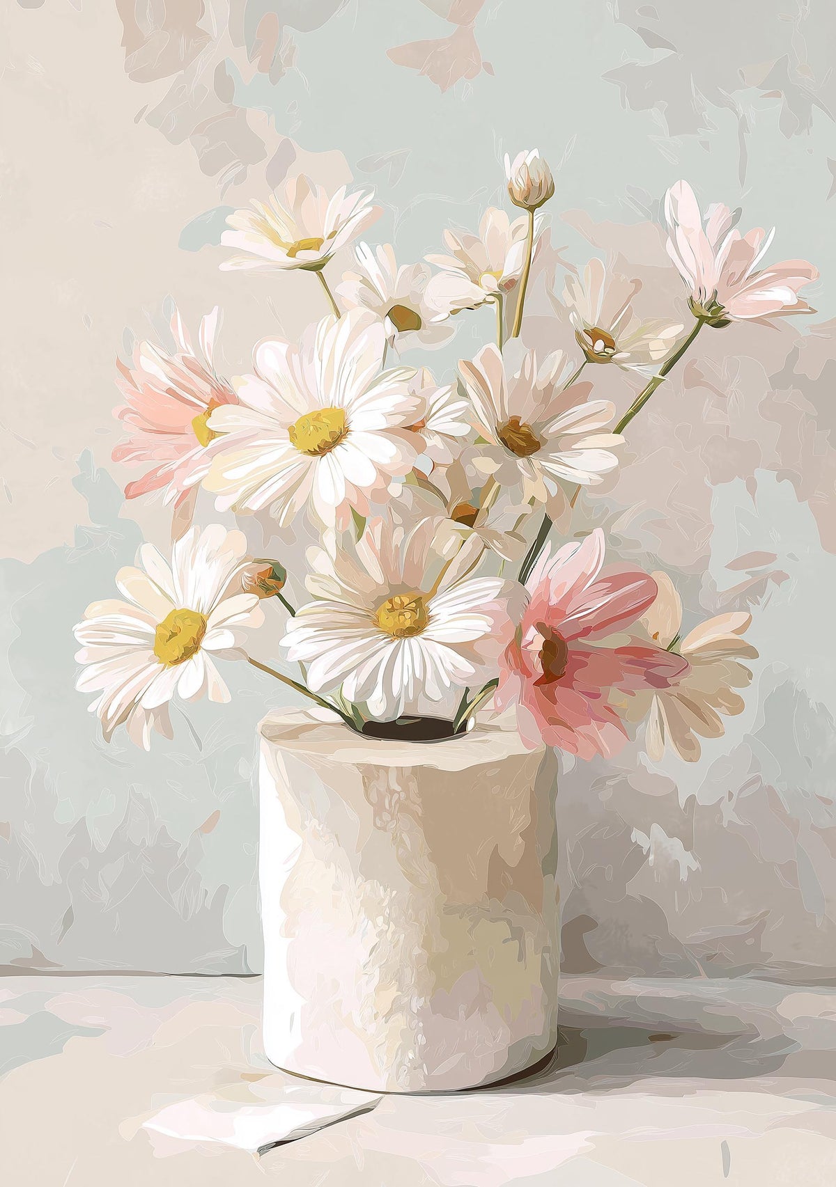 Neutral Daisy Bathroom Wall Art, Toilet Roll Floral Print, Soft Beige Botanical Poster for Minimalist Bathroom Decor (Fram...