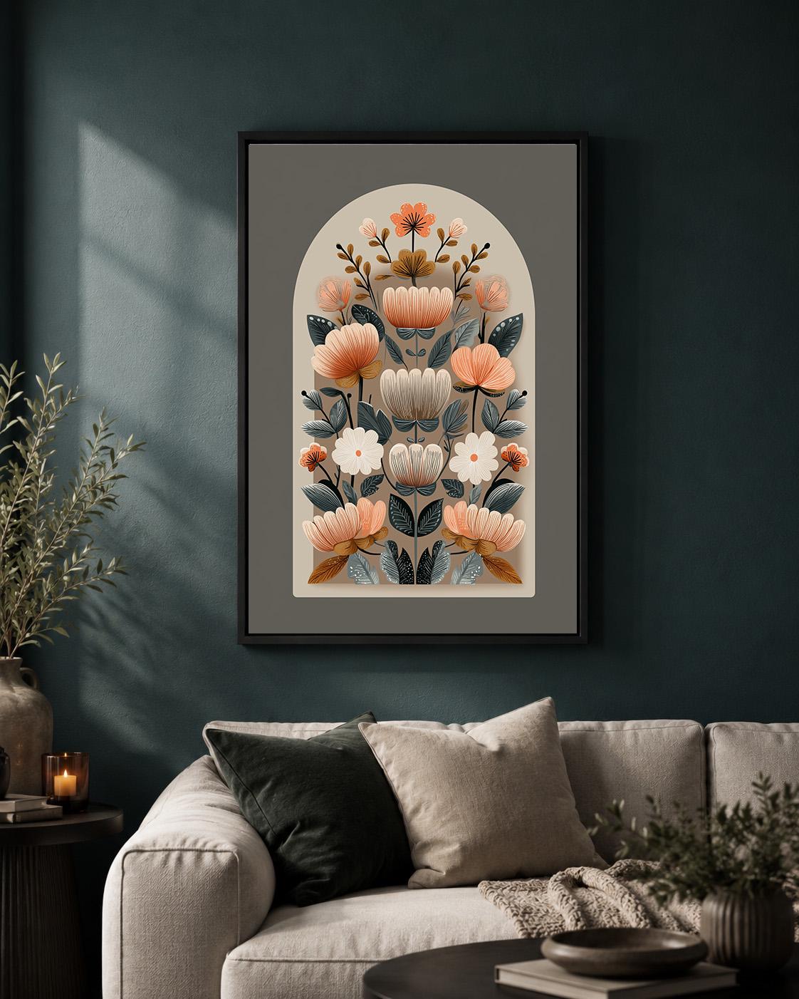 Neutral Folk Floral Framed Canvas Wall Art, Scandinavian Botanical Print, Boho Arch Flower Decor, Nordic Canvas Art by The...