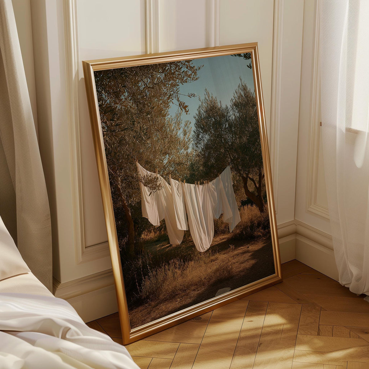 Neutral Laundry Room Wall Art Print, Mediterranean Olive Grove Decor, Moody Linen Photography, Rustic Farmhouse Laundry (F...