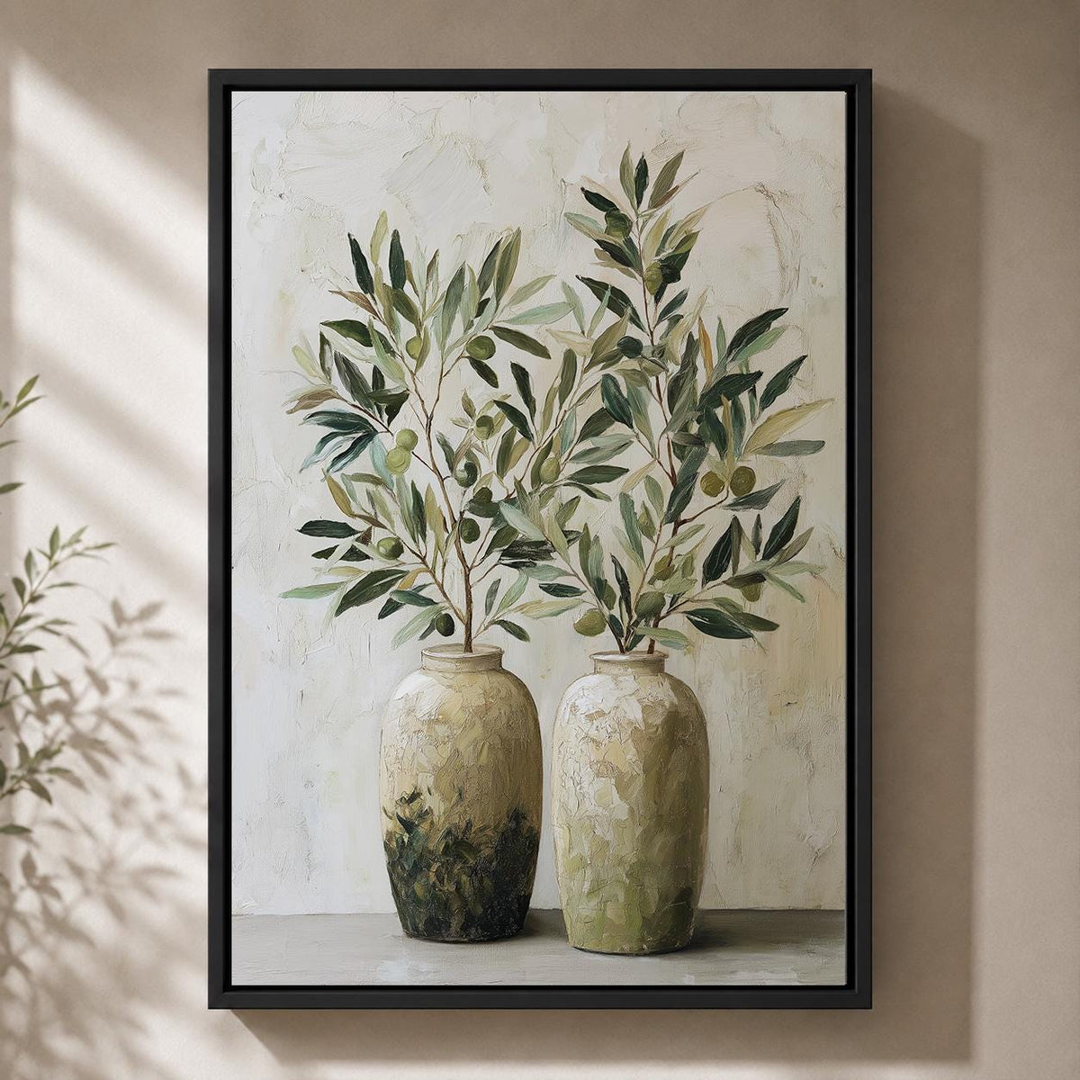 Olive Branch Framed Canvas Art, Mediterranean Olive Tree Painting, Tuscan Farmhouse Kitchen Print by The Wall Art Studio -...